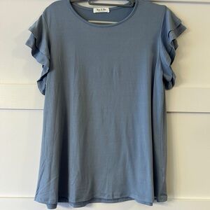 Chic Blue Ruffle Sleeve Tee